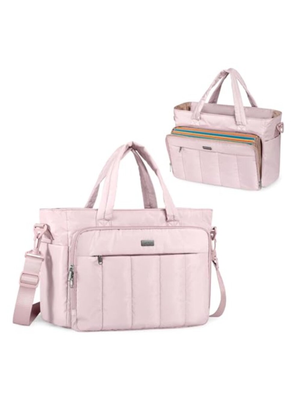 Puffer Tote Bag with Accordion File Pocket & Laptop Sleeve
